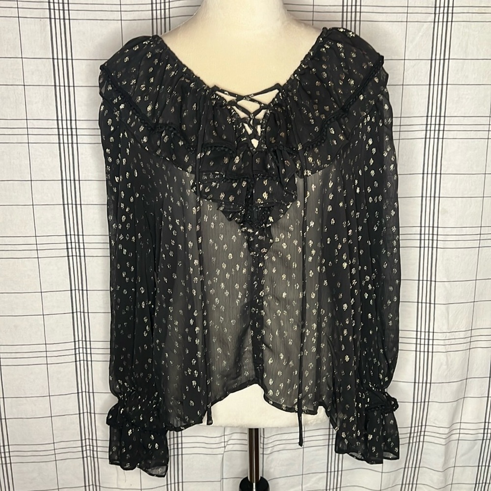 Sheer Polka Dot Ruffle Top